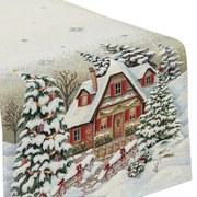 Alpesi barna házikós, gépi gobelin asztali futó, 44 x 140 cm