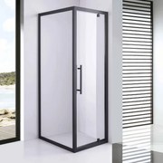 Stuxi Torino Black 80x100 aszimmetrikus szögletes nyílóajtós zuhanykabin 6 mm vízlepergető biztonsági üveggel, matt fekete elemekkel, 200 cm magas