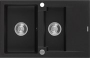 Mexen Gaspar 1,5 medencés, csepegtetős gránit mosogató 737 x 475 mm, fekete, krómozott szifon - 6507731505-77