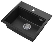 SINK Quality Mosogató minőségi Ferrum Új 5055, 1 kamrás gránit mosogató 560x500x210 mm + króm szifon, fekete foltos, SKQ-FER.5055.BP.X