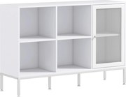 HOMCOM Konyhai Komód Fémrácsos Ajtóval, 4 Nyitott Rekesszel és Állítható Polccal, Modern Konyhai Szervizasztal Étkezőbe vagy Nappaliba, 120x37x81,5 cm