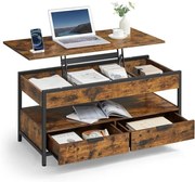 VASAGLE felnyitható fedelű dohányzóasztal rusztikus barna és tintafekete színben