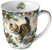 Karácsonyi cicás porcelán bögre Cute cat in the snow