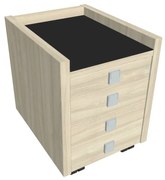 Verno mobil konténer 47 x 60 cm üveggel, 4 fiók, akác / fekete