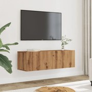 2 db kézműves tölgy falra szerelhető TV-szekrény 100x30x30 cm