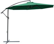 Outsunny Kerti Napernyő Ø300x250 cm Kantelevezett Napernyő Oldalra Nyitható Fém Alappal és 8 Rúd Szerkezettel Kültéri Teraszra Sötét Zöld | Aosom
