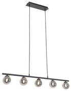 Modern fekete függőlámpa 100 cm 5-lámpás füstüveggel - Athén