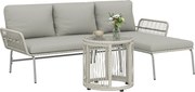 Outsunny 3 részes PE rattan lounge szett — 2 személyes kanapé + chaise és üveg asztal, levehető párnák | Aosom