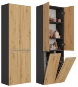 ATSO 2 fürdőszobai szekrény szennyes kosárral - artisan tölgy / antracit