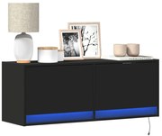 fekete fali TV-szekrény LED-világítással 100x31x35 cm