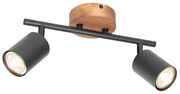 Ipari spotlámpa fekete fával dönthető 2-lámpás - Jeana