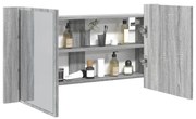 szürke sonoma akril LED-es tükrös fürdőszobaszekrény 90x12x45cm