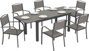 Outsunny 7 részes kihúzható kültéri étkezőgarnitúra 6 székkel, fahatású lécezett asztallappal, alumínium váz, időjárásálló, szürke | Aosom