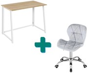 Dolgozószobai szett – összecsukható íróasztal ZARIMO 80×40 cm fehér + irodai szék AVOLA VELVET világosszürke