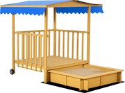 Outsunny Tetővel Ellátott Homokozó, Fa Homokozó Játszóházzal, 133 x 129 x 137.5 cm, Kerekekkel Gyerekeknek 3-8 Év, Kert, Természetes | Aosom
