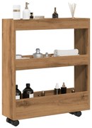 3 szintes kézműves tölgy színű szerelt fa keskeny tárolókocsi