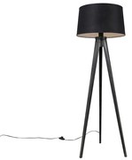 Háromlábú fekete lámpa lenvászon búrával fekete 45 cm - Tripod Classic
