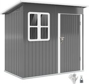 Outsunny Kerti Szekrény 2,55 m², Fém Kerti Szekrény Lépcsős Tetővel, 221 x 133 x 190/173 cm, Zárható Ajtós Szerszámszekrény Ablakkal, Kerékpártároló,