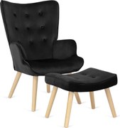 Pihenőfotel fekete színben, bársony kárpittal, lábtartóval LOZANO