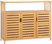 HOMCOM 3 Rácsos Ajtós Bambusz Tálalószekrény Polcokkal Nappaliba, Étkezőbe vagy Előszobába - Természetes 100x35x82 cm | Aosom