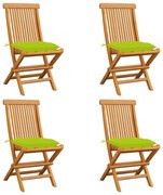 4 db tömör tíkfa kerti szék élénkzöld párnával