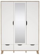 Fehér-natúr színű ruhásszekrény tükörrel tölgyfa dekorral 147x201x58 cm Ikast – Tvilum