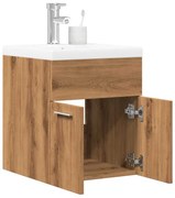 2 részes kézműves tölgy színű szerelt fa fürdőszobai bútorszett