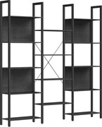 könyvespolc, 14 polcos irodai polc, fém keret, fekete