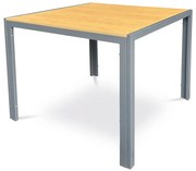 Kerti asztal 90x90x73 cm., polywood asztallap tölgy dekorral, szürke fém szerkezettel