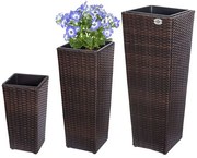 Casaria® 3 db polirattan virágcserep készlet - barna