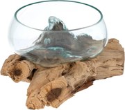 Teakfára fújt üvegtál 20 cm