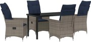 vidaXL Asztal és szék szett párnával 5 pcs Szürke PE Rattan