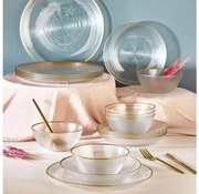 18 darabos étkészlet – átlátszó üveg, arany díszítés