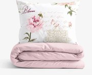 Goldea pamut ágyneműhuzat duo - pünkösdirózsa mintás, púderrózsaszín hátoldal 140 x 200 és 70 x 90 cm
