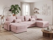 VENORIA U alakú kihúzható ülőgarnitúra, 285x146 cm, púderrózsaszín + 2 párna INGYEN