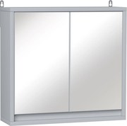 HOMCOM Fürdőszobai Szekrény Tükrökkel, 2 Ajtóval és Állítható Polccal, Felfüggeszthető Fürdőszobai Bútor Modern Stílusú WC-hez 48x14.5x45 cm Szürke |