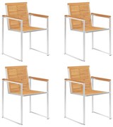 4 db tömör tíkfa és rozsdamentes acél kerti szék