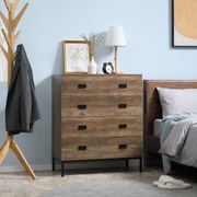 HOMCOM 4-Fiókos Komód Ipari Design - Tároló Bútor Fekete Fém Lábakkal 80 x 39 x 95 cm Barna | Aosom