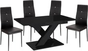 Maasix BKG Magasfényű Fekete 4 személyes étkezőszett Fekete Elvira székekkel N