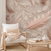 Fotótapéta - Bézs tollak rózsákkal (147x102 cm)