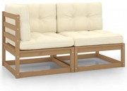 2 részes mézbarna tömör fenyőfa kerti ülőgarnitúra párnákkal