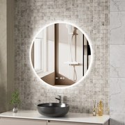 Erga Deam, kerek LED-es tükör 90cm, 3 színű fény, első világítás, páramentesítő fűtőbetét, ERG-V01-Deam-9090-CL