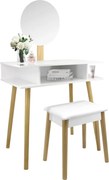 Fehér retro fésülködőasztal kerek tükörrel és ülőkével 75 x 45 x 129,5 cm