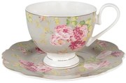 Klasszikus vintage stílusú porcelán csésze + alj 200 ml rózsaszín rózsás