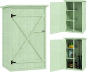 Outsunny fa kerti tároló 75 x 56 x 115 cm – 3 polc, zárható ajtó, bitumenes tető – zöld | Aosom