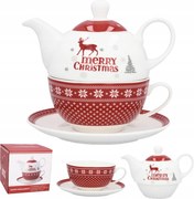 Elegáns porcelán szett teáskanna, csésze, csészealj Karácsony
