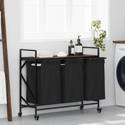 barna tölgy mosodai kosár 3 rekeszes kerekekkel