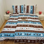 Karácsonyi Rénszarvas türkiz pamut ágyneműhuzat TiaHome - 1x Párna 90x70cm, 1x Paplan 140x200cm