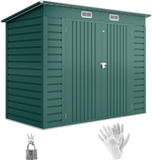 Outsunny Fém Szerszámtároló 4,1 m² 249x121x183cm Födémes Tetős Zárható Kétajtós Ablakos Kertiház Kültéri Kertészeti Szekrény | Aosom