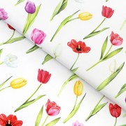 Goldea teflon szövet terítőknek - színes tulipánok 160 cm